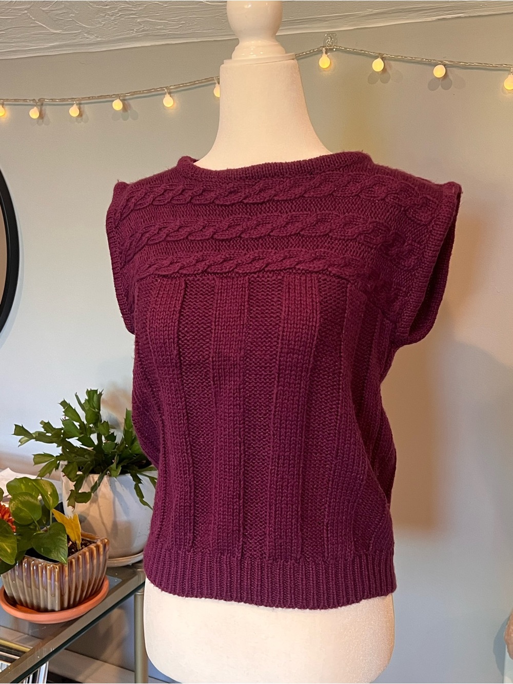 Millay Cable-Knit Sleeveless Sweater Vest - Plum
